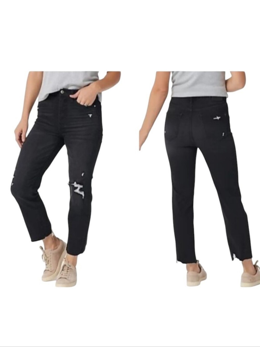 NWT Serra Retreat High-Rise Straight-Leg Jeans Carbon Beach Black Distressed 16